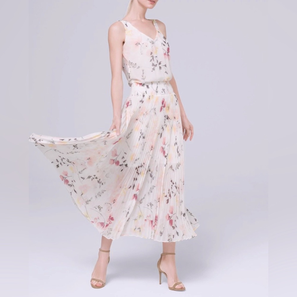 NWOT WHBM Floral-Print Soft Pleated Midi Dress